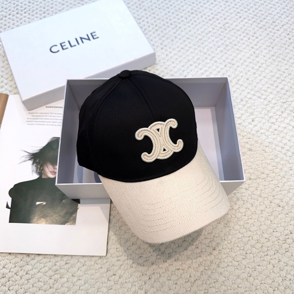 Celine Black and Cream Two-Tone Logo Baseball Cap